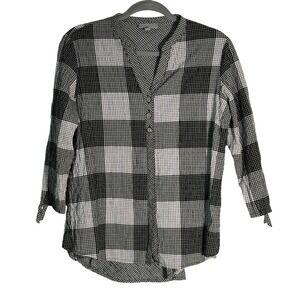 Habitat Black & White Plaid Button Up 3/4 Sleeve Tunic Top - Size S